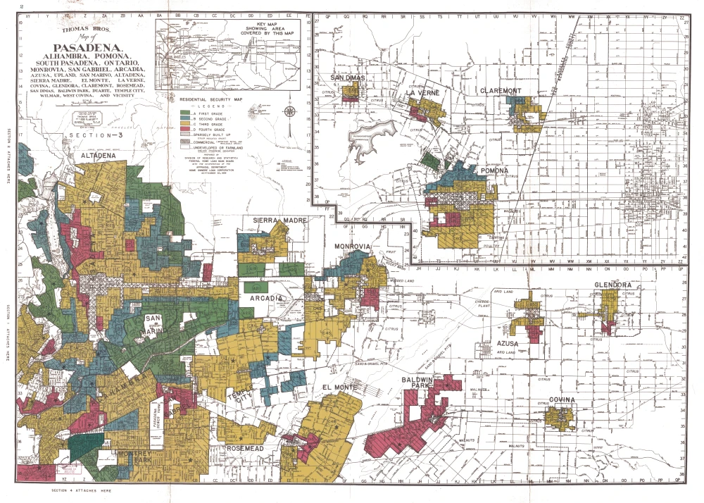 Mappa HOLC di Pasadena (LA County). (Mapping inequality / University of Richmond)