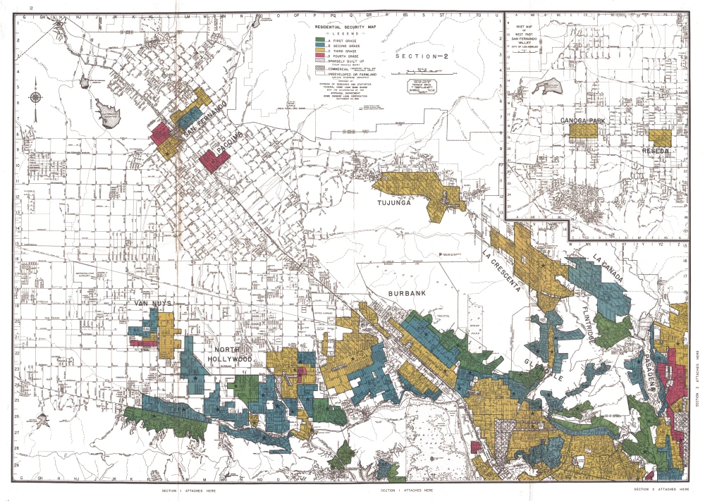 Mappa HOLC Hollywood e Burbank. (Mapping inequality / University of Richmond)
