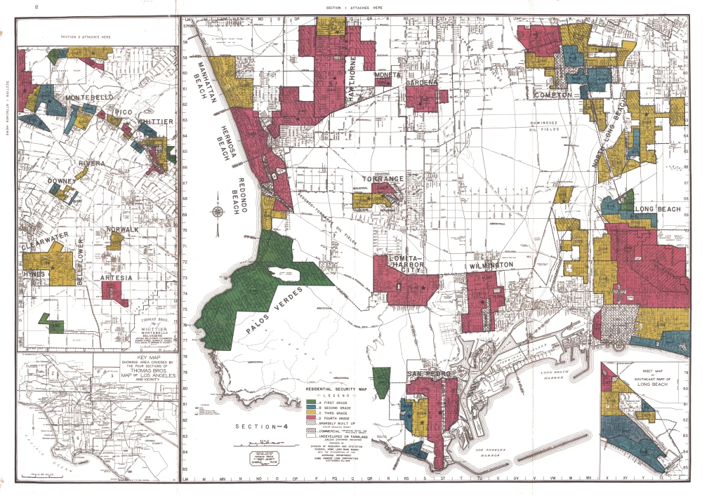 Mappa HOLC Long beach e LA Harbour. (Mapping inequality / University of Richmond)